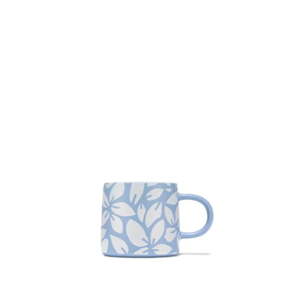 Błękitny kubek ceramiczny Starbucks pokryty białym kwiatowym wzorem