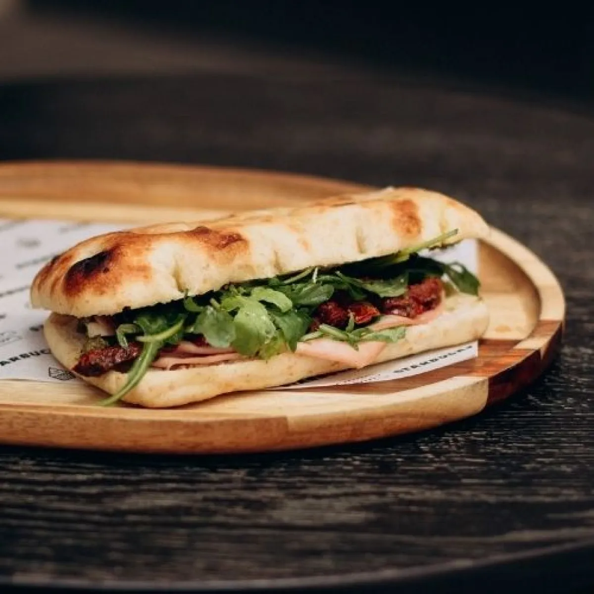 Mortadella and pesto sandwich